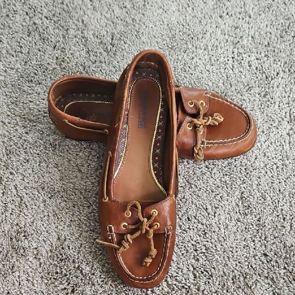 Sperry Tan Leather Loafers 9 - Picture 1 of 8